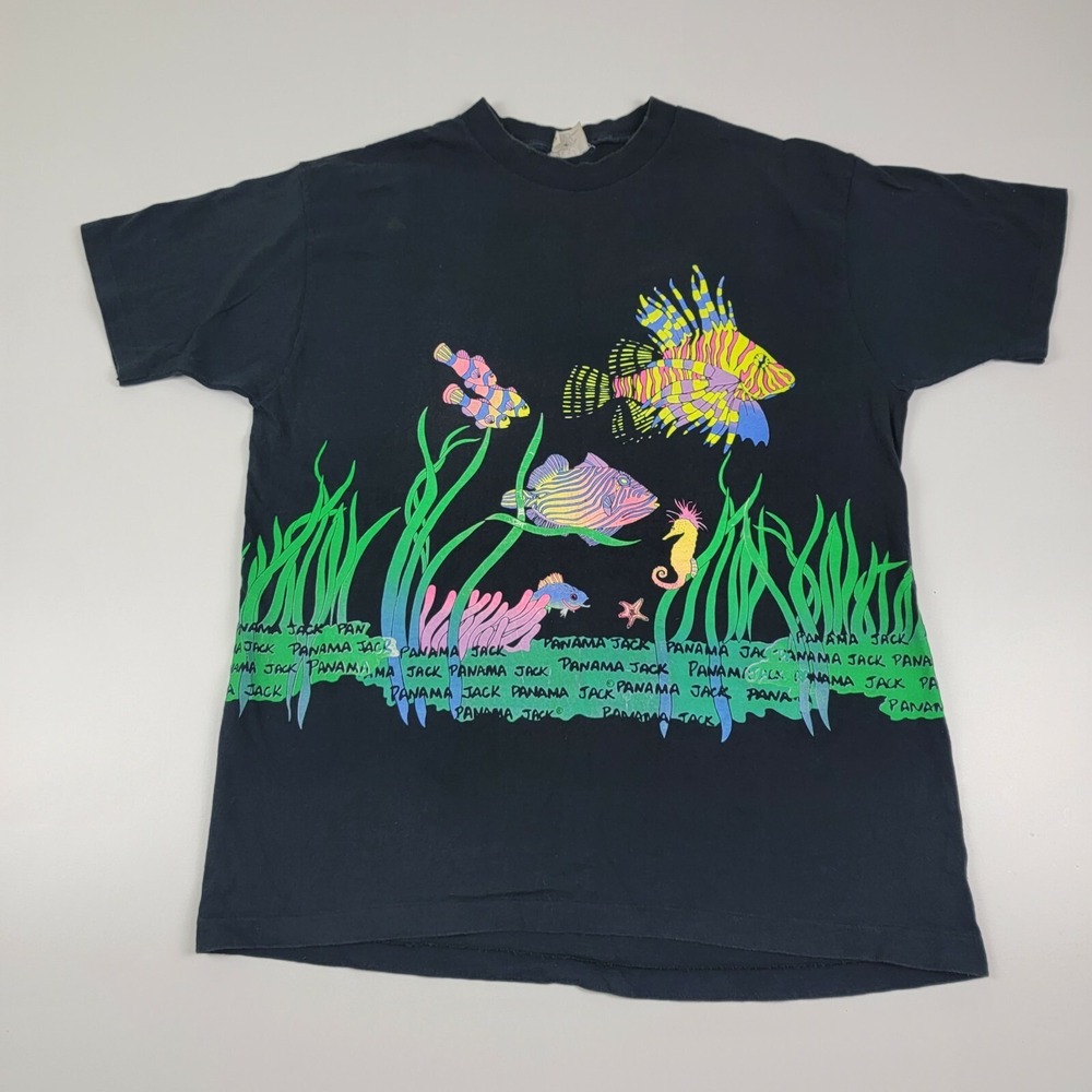 Vintage 90s Panama Jack Wrap Around Fish Graphic T-Shirt size One size Fit XL